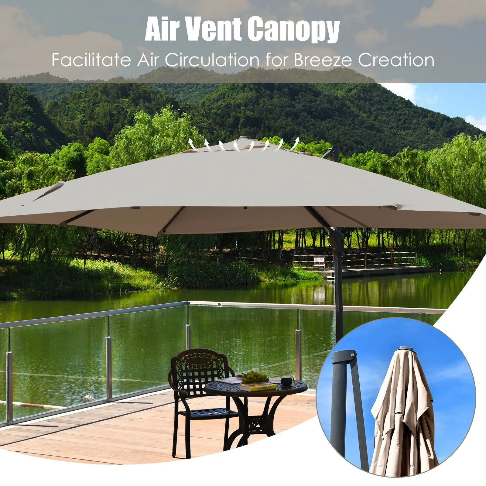 10 x 13ft Rectangular Cantilever Umbrella - Brown