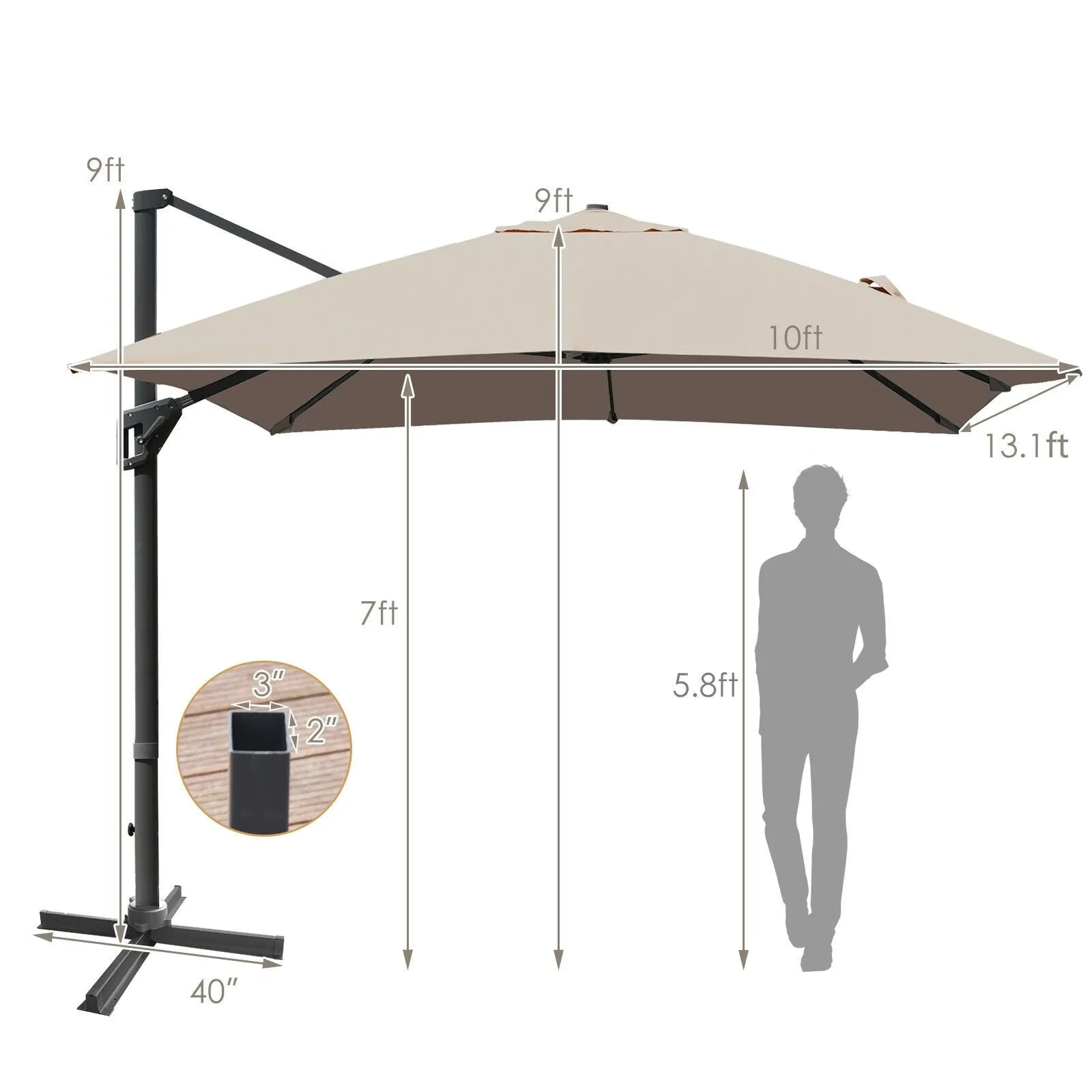 10 x 13ft Rectangular Cantilever Umbrella - Brown