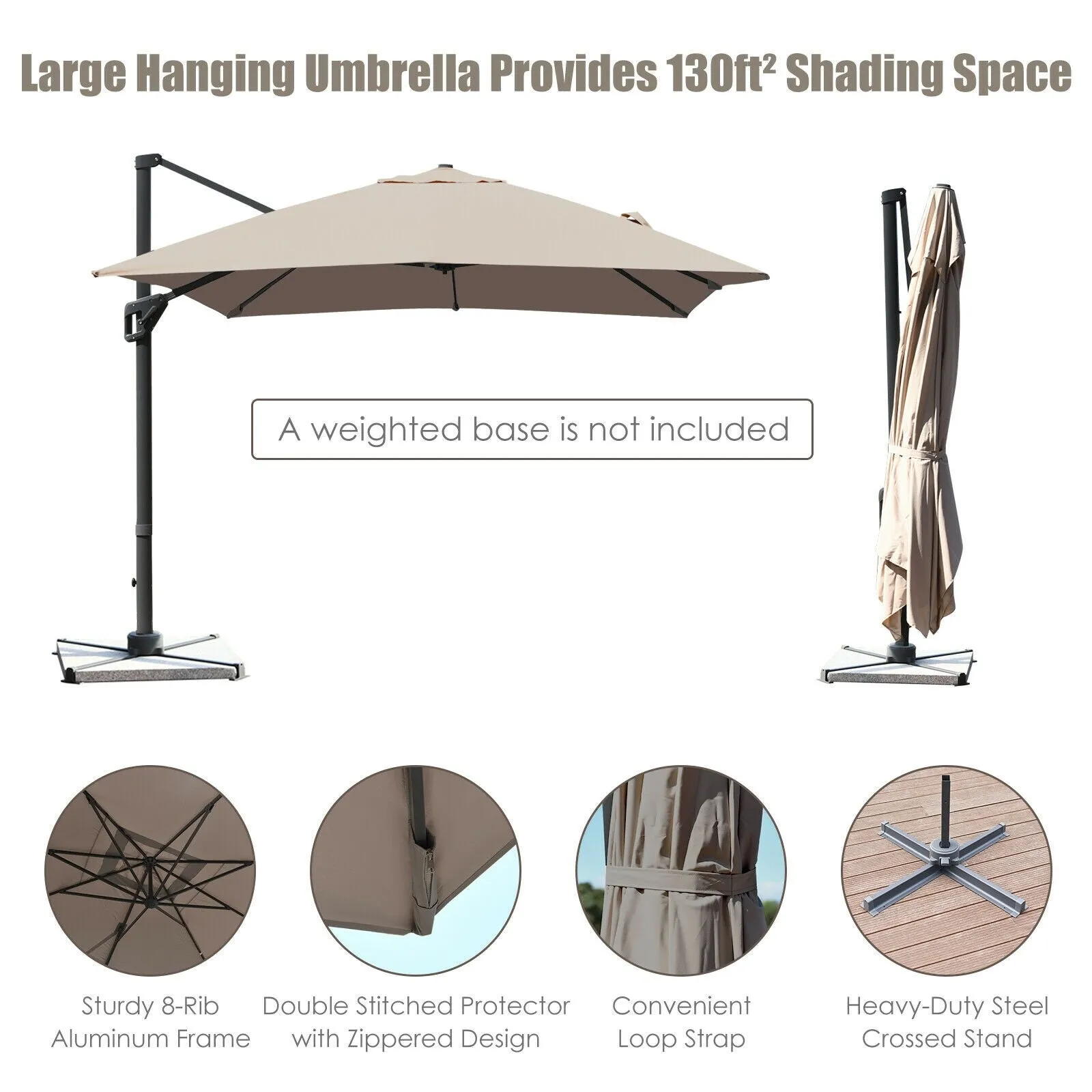 10 x 13ft Rectangular Cantilever Umbrella - Brown