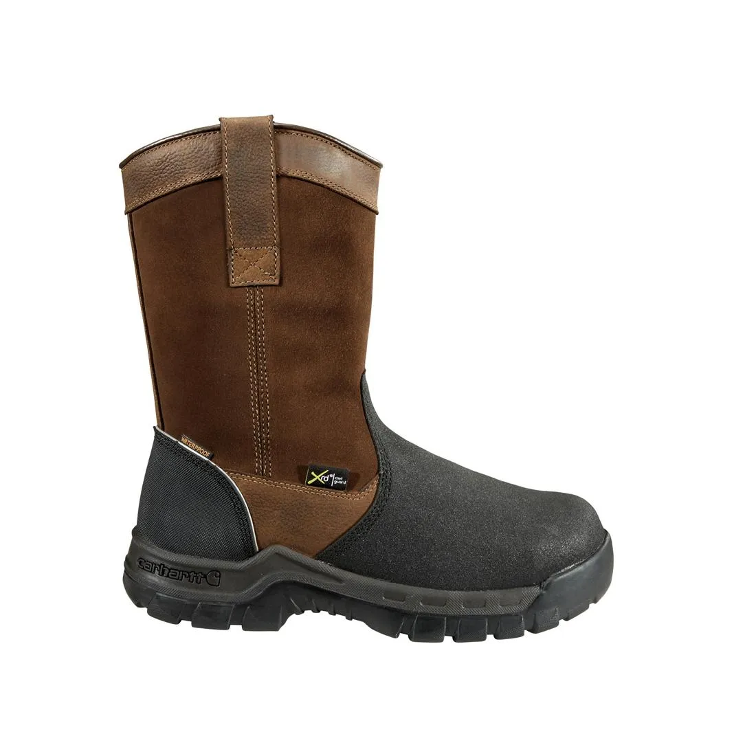 11" Rugged Flex Composite-Toe Waterproof MetGuard Wellington Pull On Work Boot Brown/Black