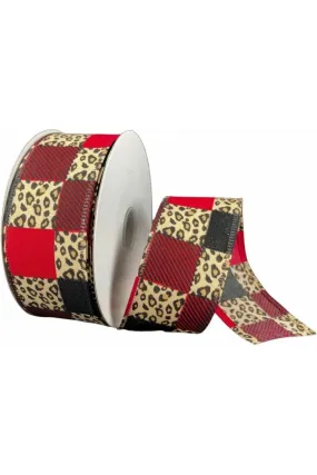 1.5" Patchwork Leopard Ribbon: Red (10 Yards)