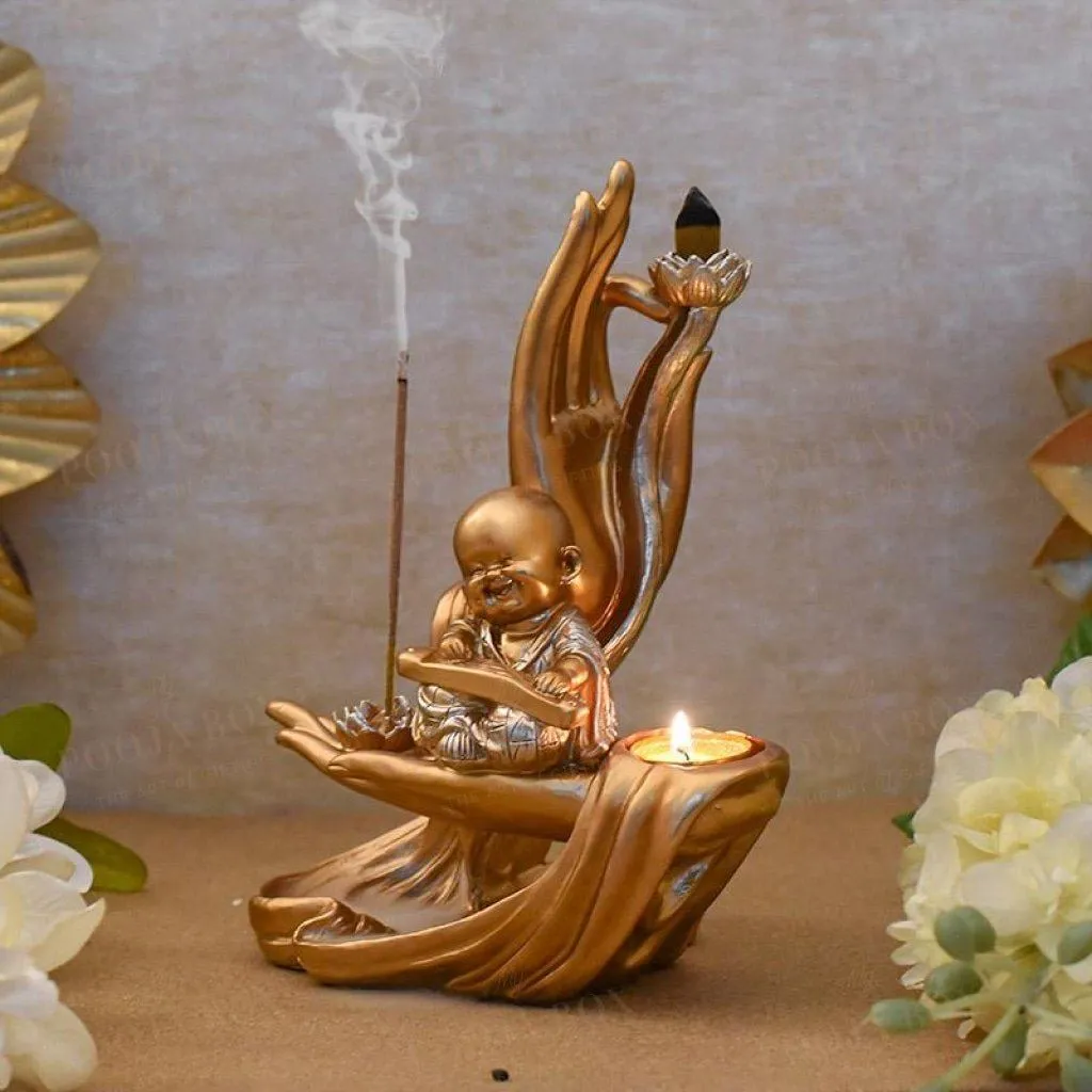 3 in 1 Little Monk Gift Set | Dhoop, T-light & Incense Stick Holder