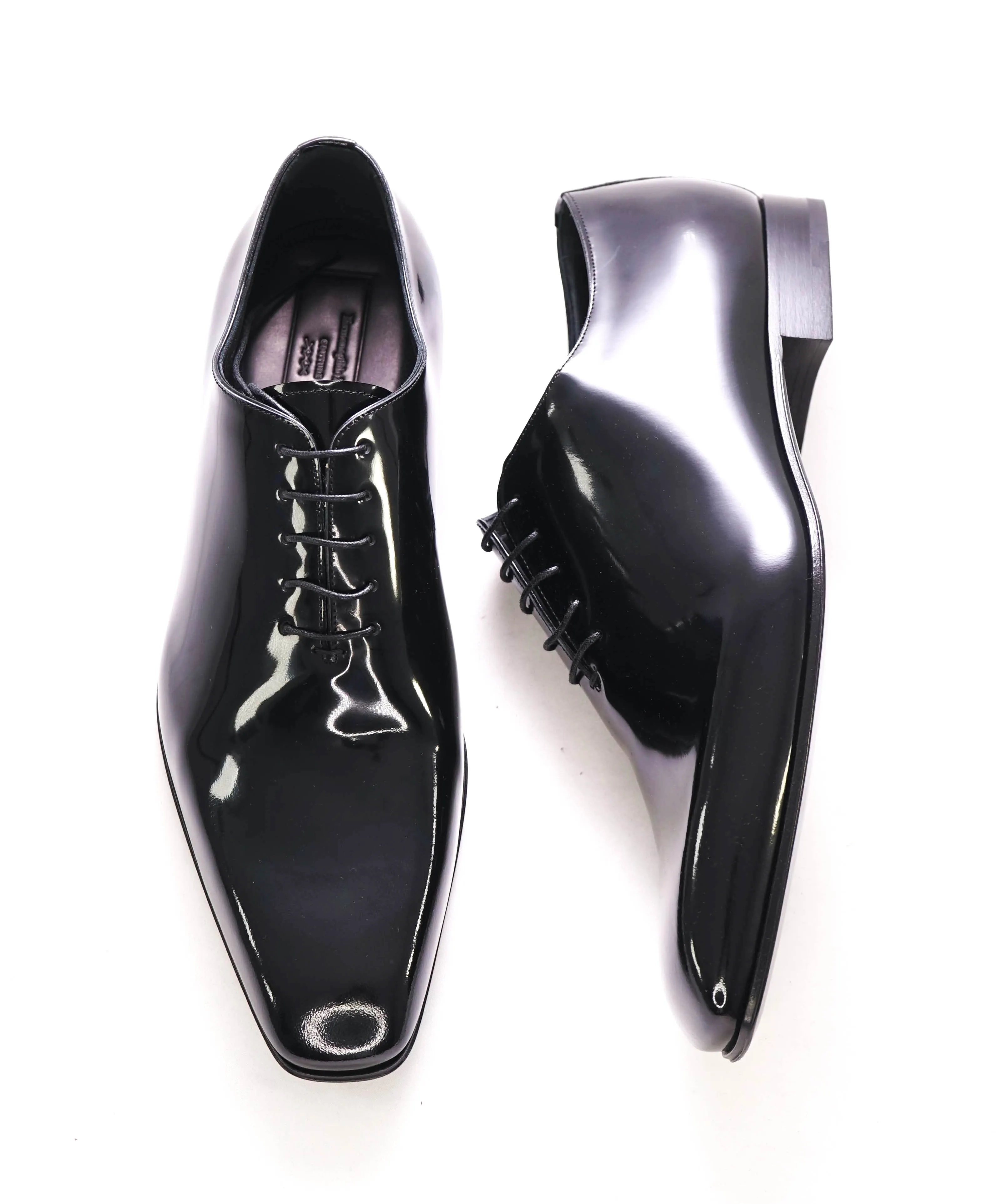 $890 ERMENEGILDO ZEGNA - Monte Carlo Black Patent Leather Oxfords - 11 US