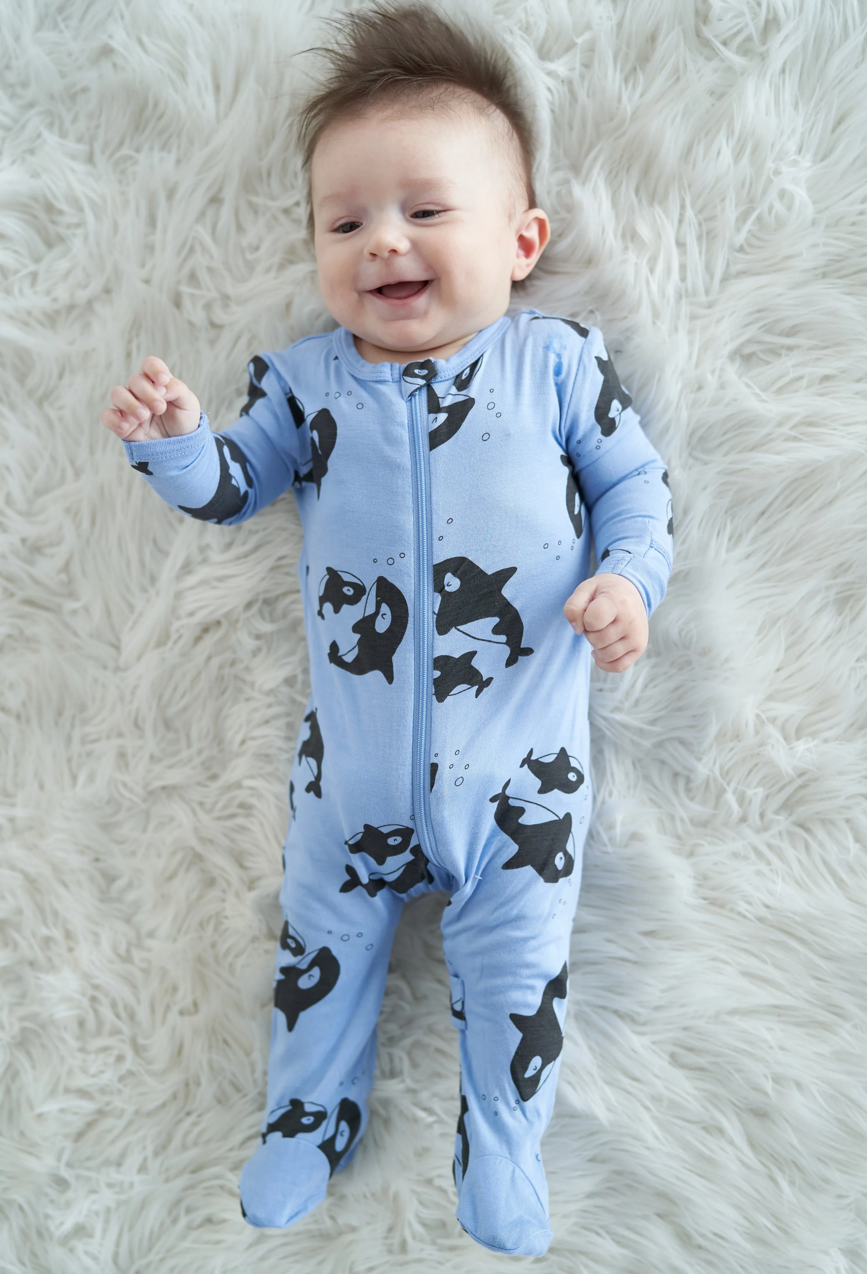 Bamboo Footies with Two Way Zipper (Orca Print)