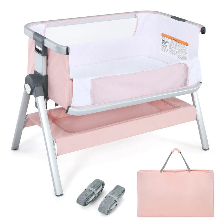 Bassinet Bedside Sleeper with Storage Basket & Wheels