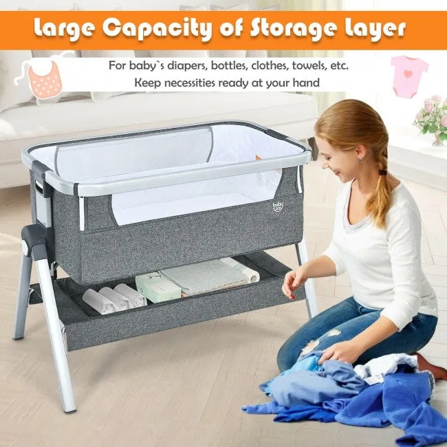 Bassinet Bedside Sleeper with Storage Basket & Wheels