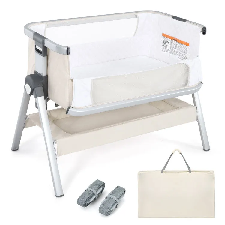 Bassinet Bedside Sleeper with Storage Basket & Wheels