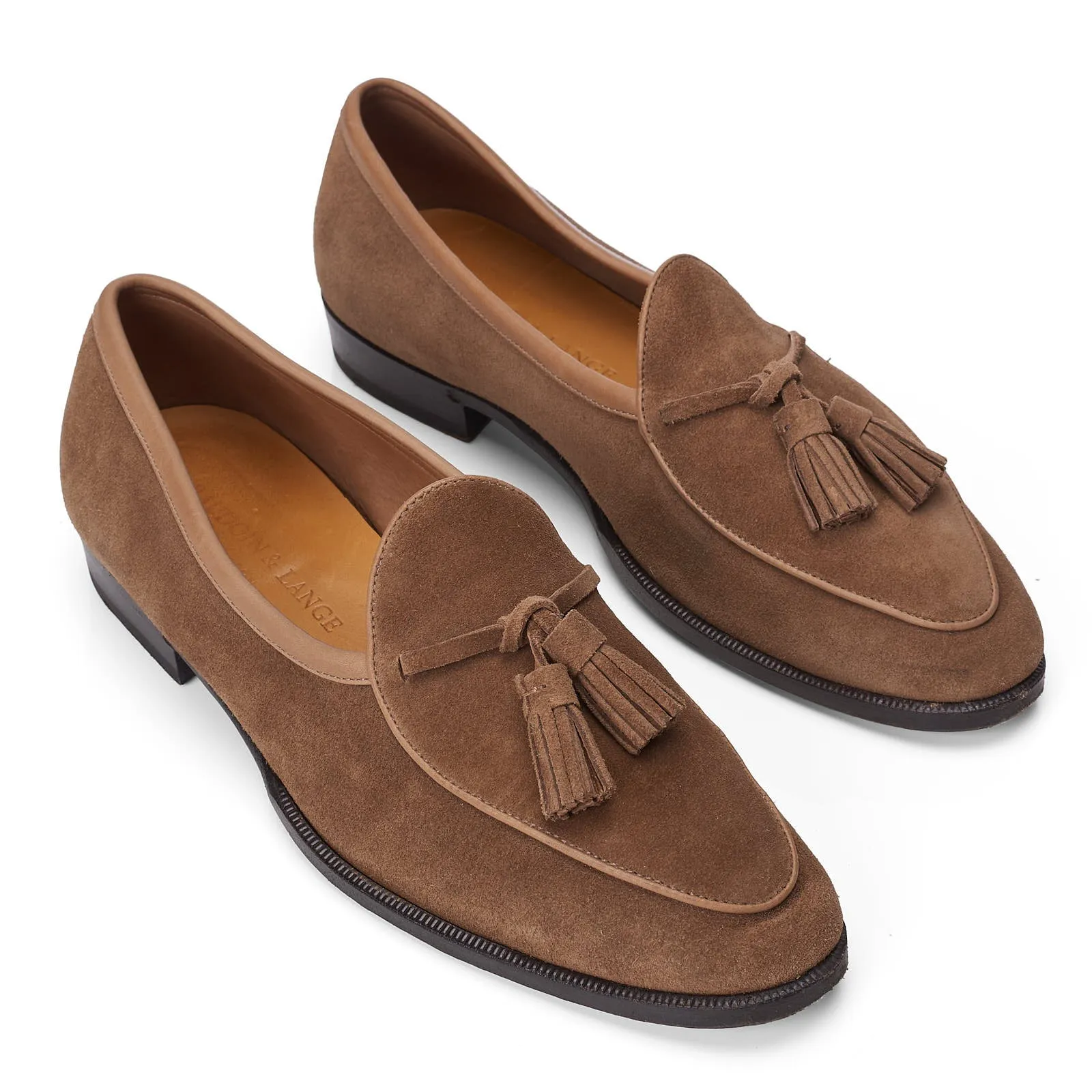 BAUDOIN & LANGE Sagan Tan Asteria Suede Leather Classic Tassel Loafers EU 40 US 7