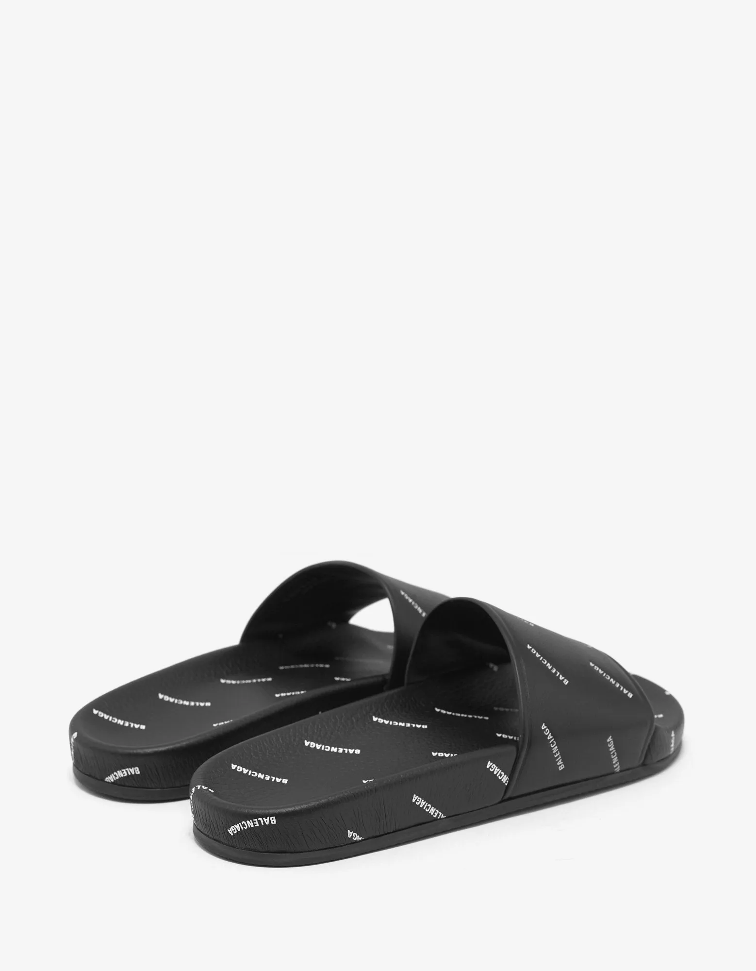 Black Leather All-Over Logo Slide Sandals