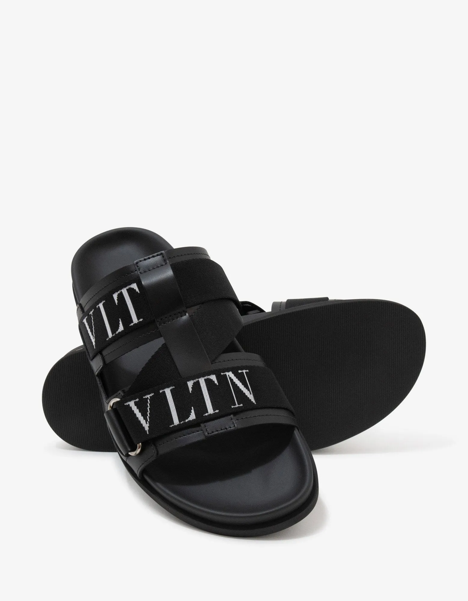 Black Leather VLTN Sandals -