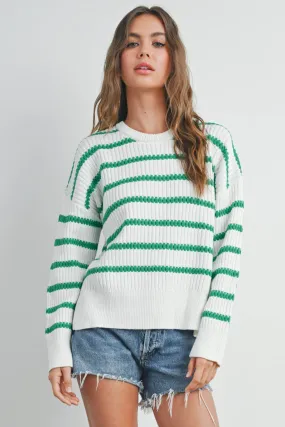 BOAT NECK STRIPED KNIT SWEATER