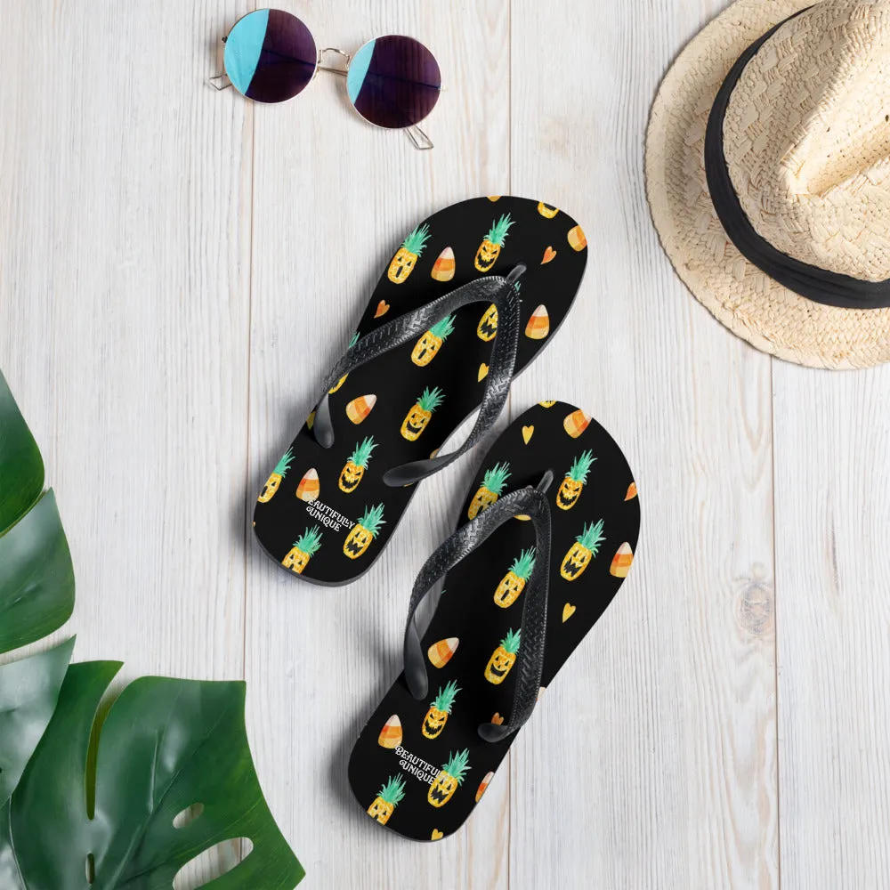 Candy Corn And Pineapple Jack-O-Lantern Summerween Flip-Flops