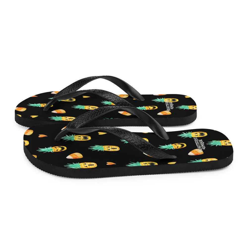 Candy Corn And Pineapple Jack-O-Lantern Summerween Flip-Flops