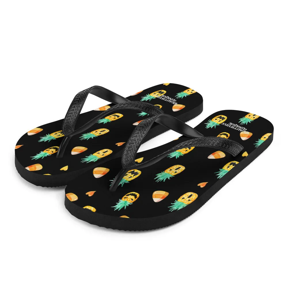 Candy Corn And Pineapple Jack-O-Lantern Summerween Flip-Flops