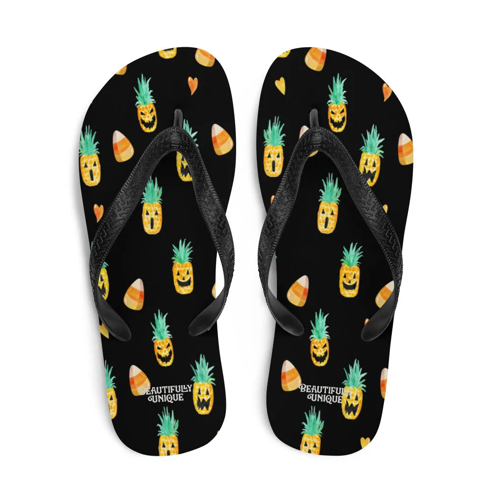 Candy Corn And Pineapple Jack-O-Lantern Summerween Flip-Flops