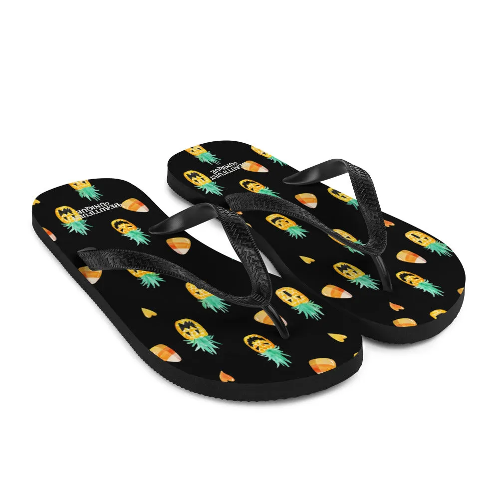 Candy Corn And Pineapple Jack-O-Lantern Summerween Flip-Flops