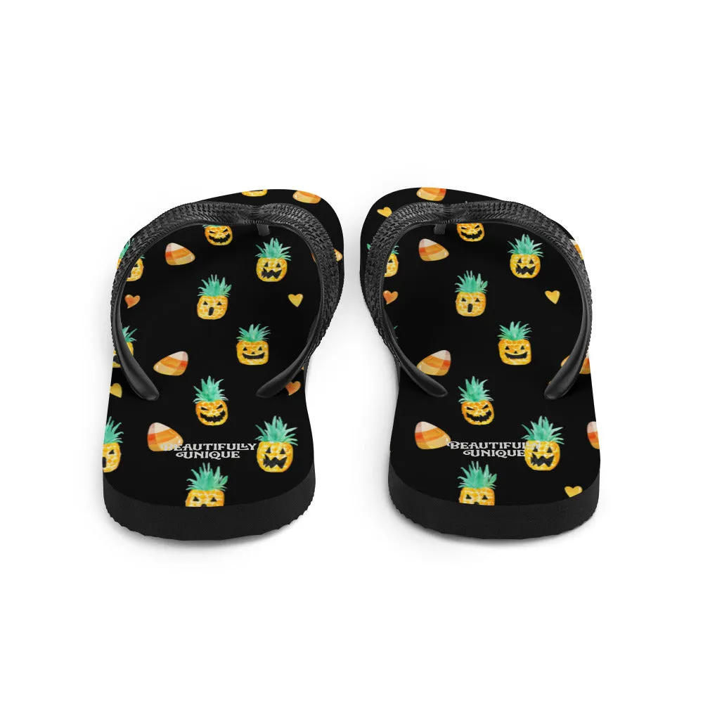 Candy Corn And Pineapple Jack-O-Lantern Summerween Flip-Flops