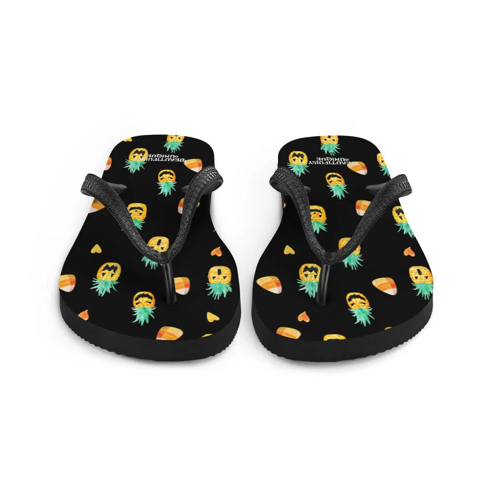 Candy Corn And Pineapple Jack-O-Lantern Summerween Flip-Flops