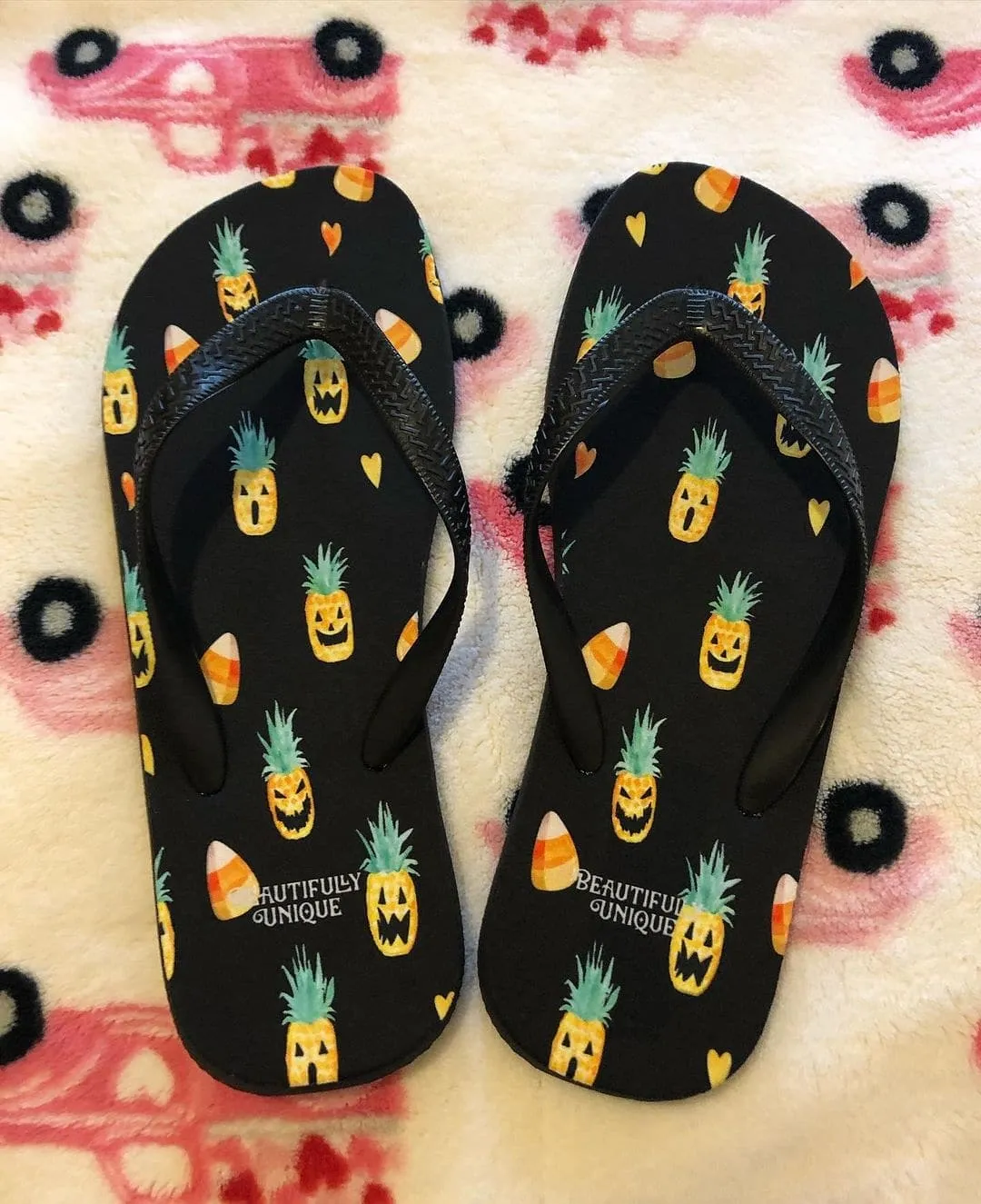 Candy Corn And Pineapple Jack-O-Lantern Summerween Flip-Flops