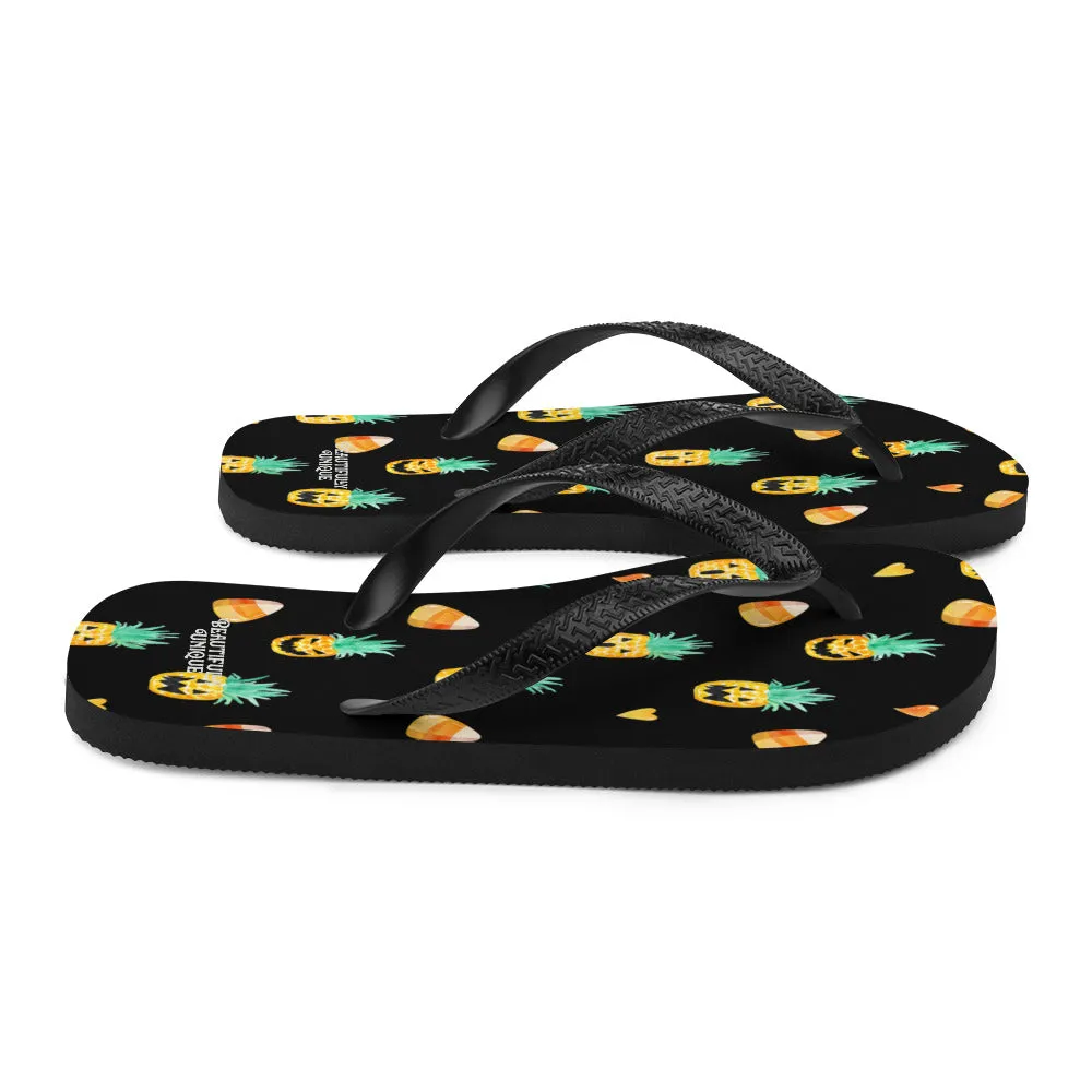 Candy Corn And Pineapple Jack-O-Lantern Summerween Flip-Flops