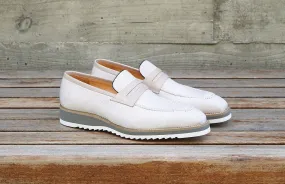 Canvas & Calfskin Slip-On Penny Loafer Cream