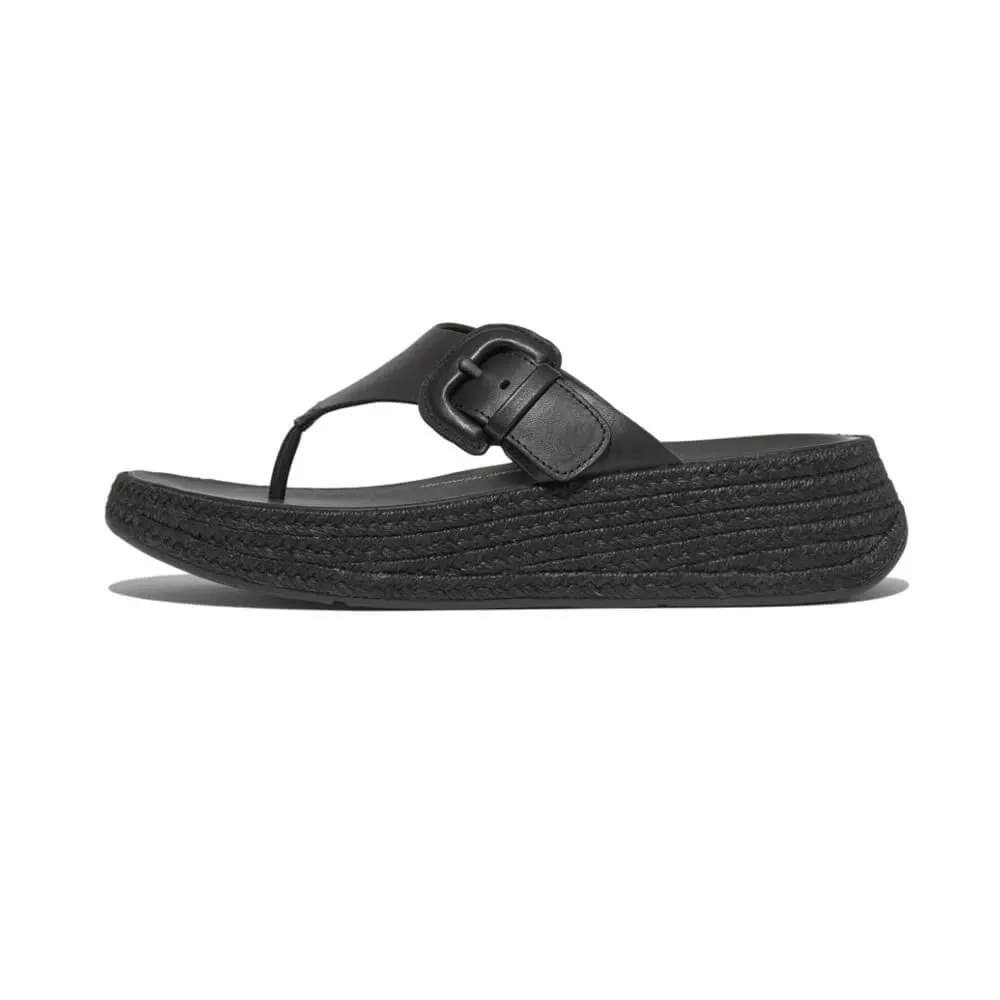 FitFlop F-Mode Espadrille Adj. Leather Flatform Toe-Thongs Sandals - Black