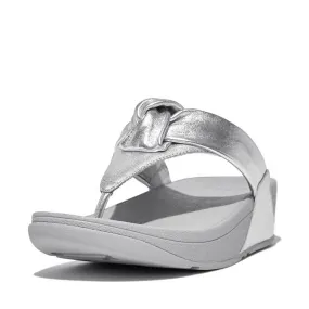 FitFlop Lulu Padded-Knot Metallic-Leather Toe-Post Sandals - Silver