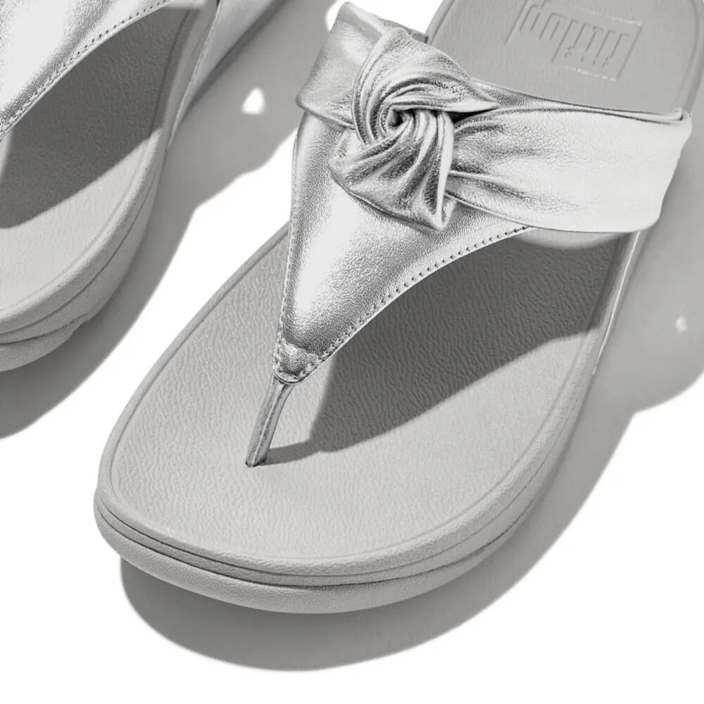 FitFlop Lulu Padded-Knot Metallic-Leather Toe-Post Sandals - Silver