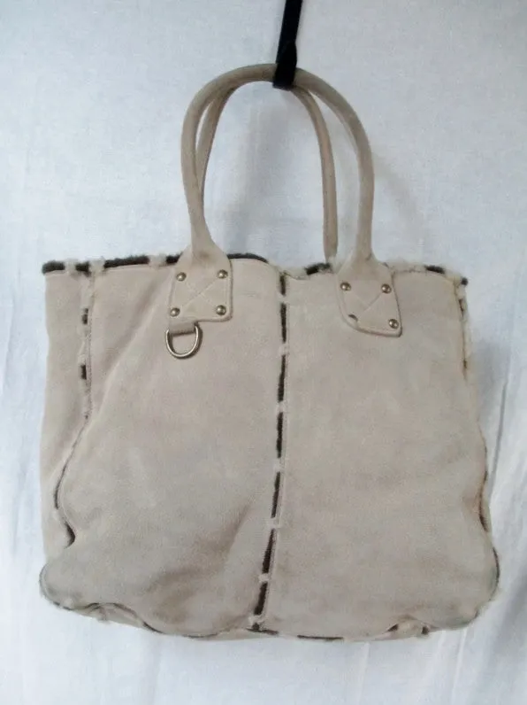 GAP Cow Split Suede Leather Fur Reversible TOTE Satchel Carryall Shopper BROWN TAN