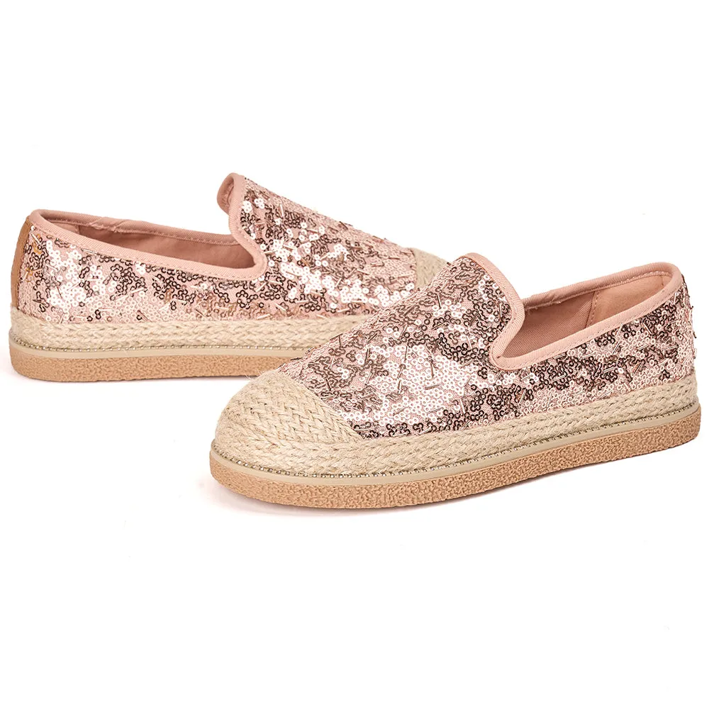 JOY&MARIO Handmade Women’s Slip-On Espadrille Sequins Mesh Loafers in Red-69280W