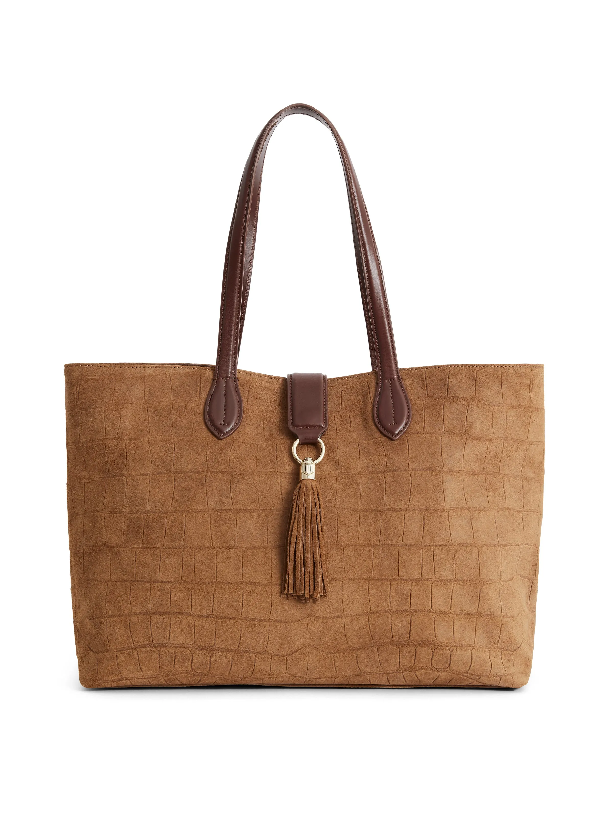 Langham Tote - Tan Croc Print Suede