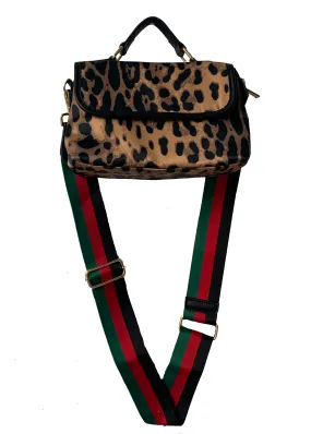 Nylon Top Handle Bag with Black/Red/Green Strap