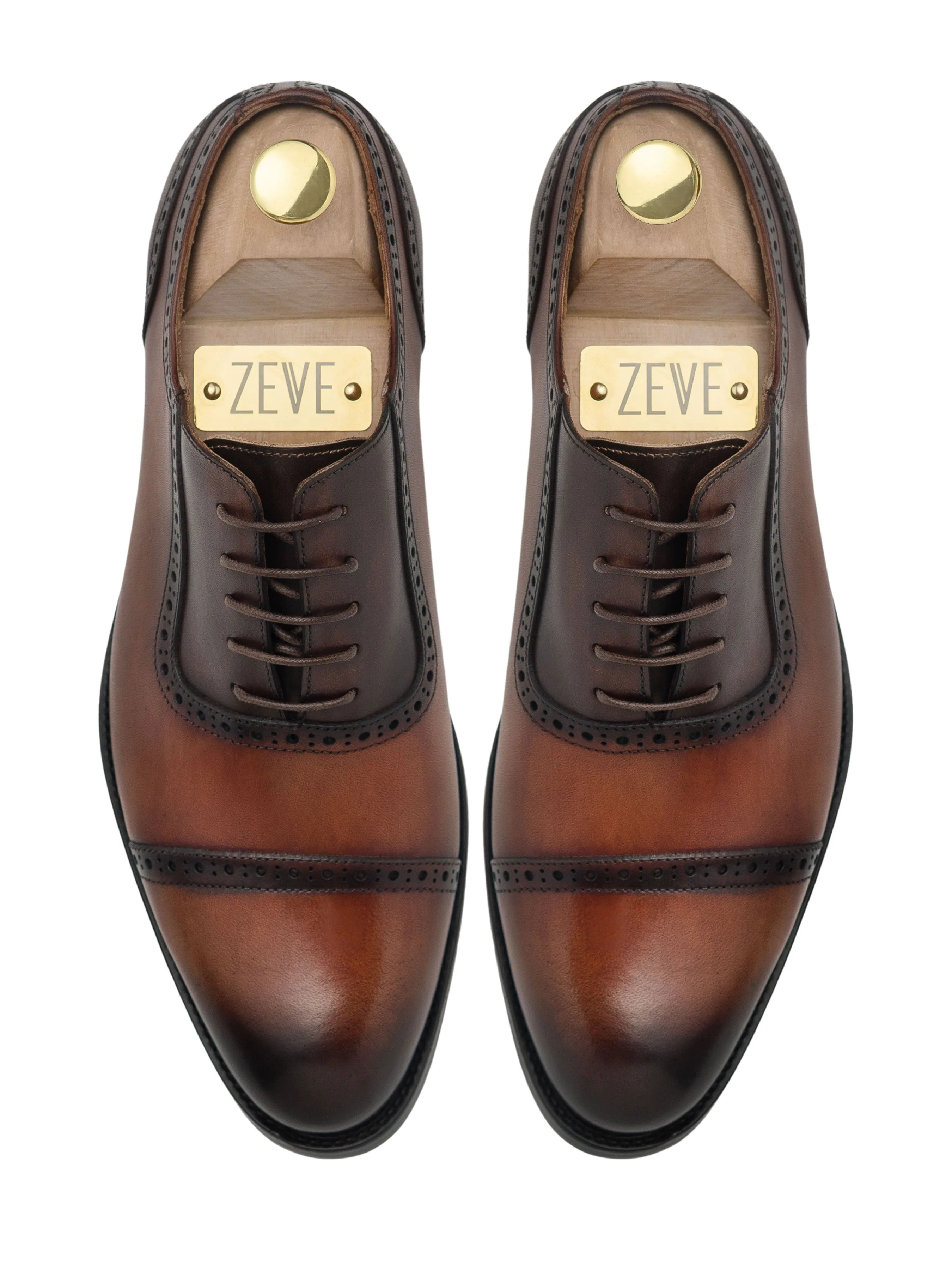 Oxford Cap Toe Adelaide - Duo-Tone Cognac Tan Lace Up (Hand Painted Patina)