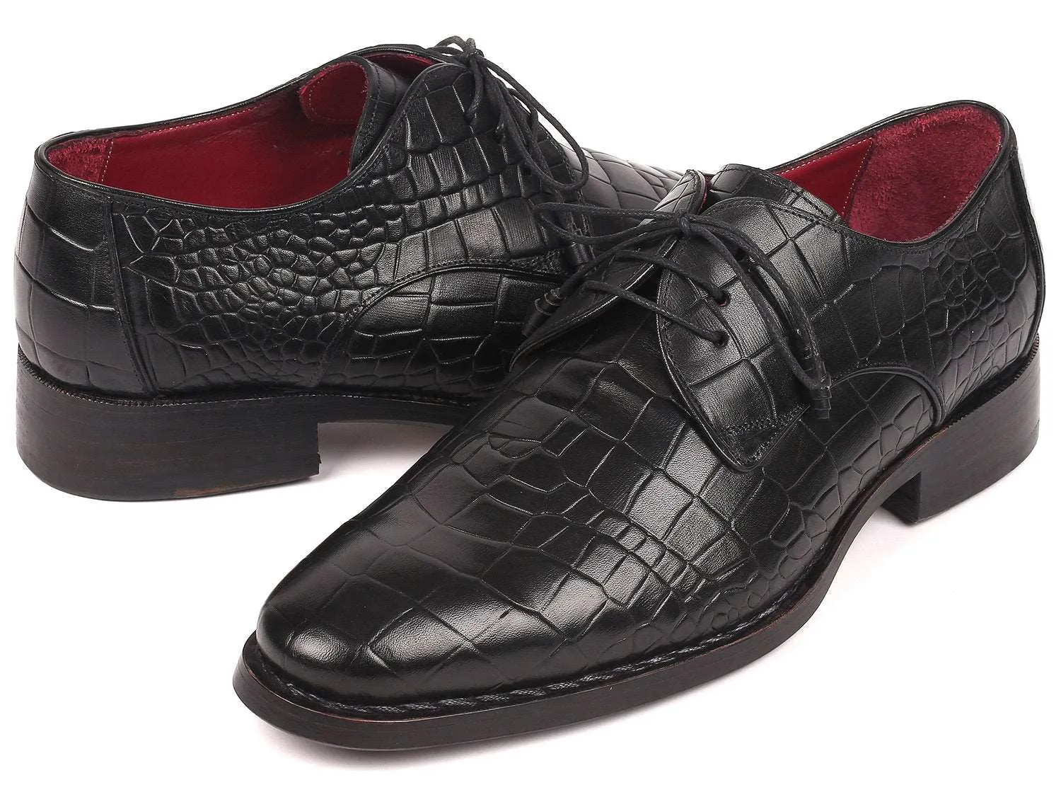 Paul Parkman Crocodile Embossed Derby Shoes