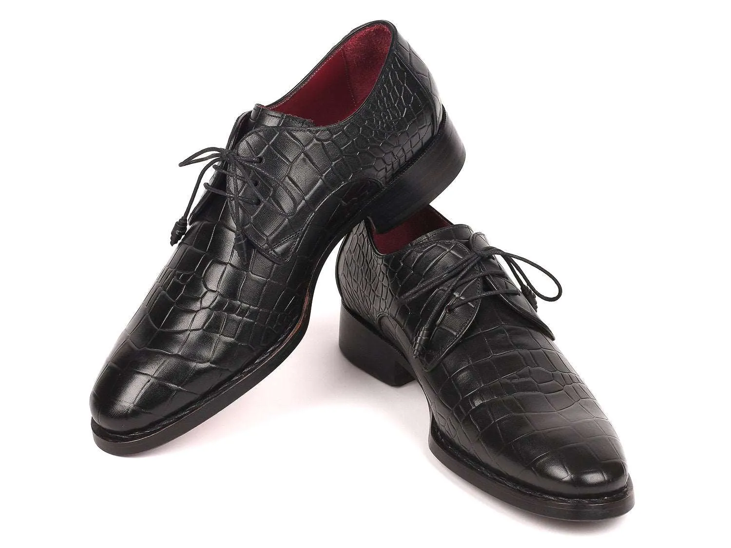 Paul Parkman Crocodile Embossed Derby Shoes