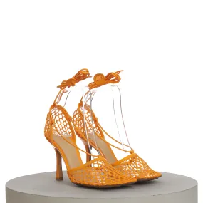 Stretch Sandals In Tangerine Orange Mesh & Leather