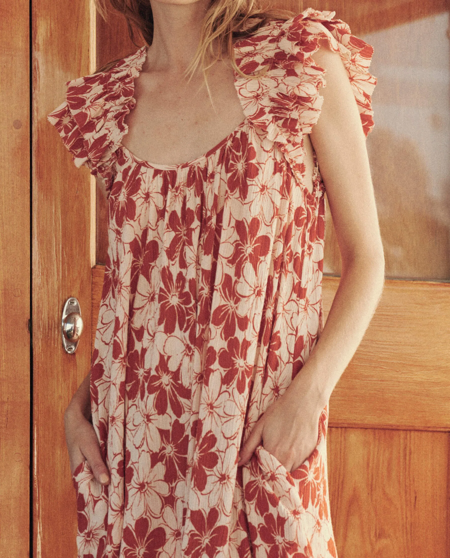 The Cascade Dress. -- Burnt Red Hibiscus Flower