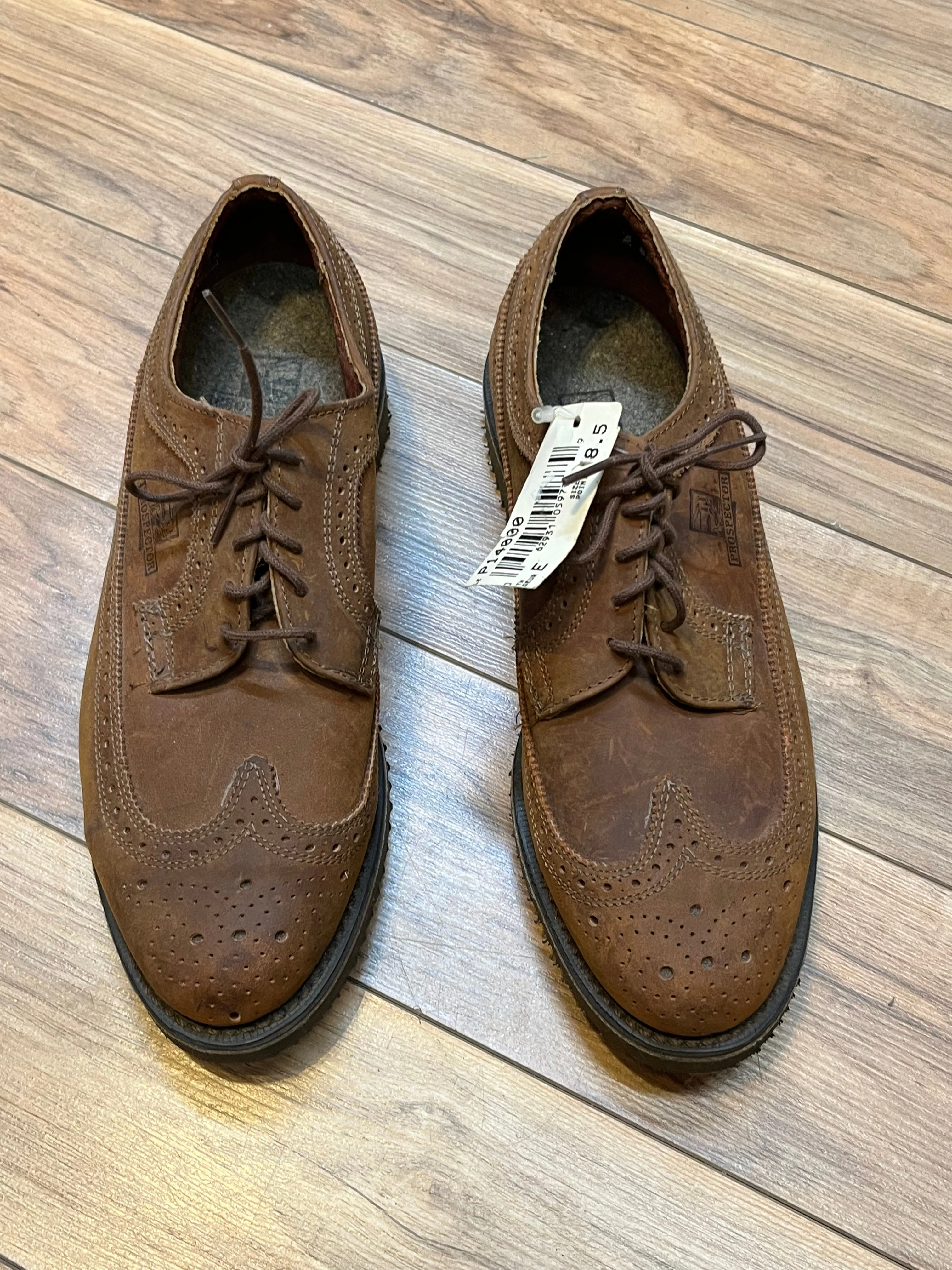 Vintage Prospector 1980’s Deadstock, Wingtip Brogue Leather Derby Shoe, Made in Canada, Mens US 8.5